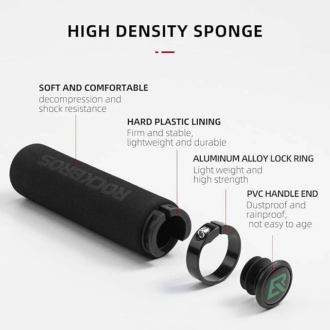 Rockbros BT1001BKBK sponge bicycle handlebar grips – juodos spalvos