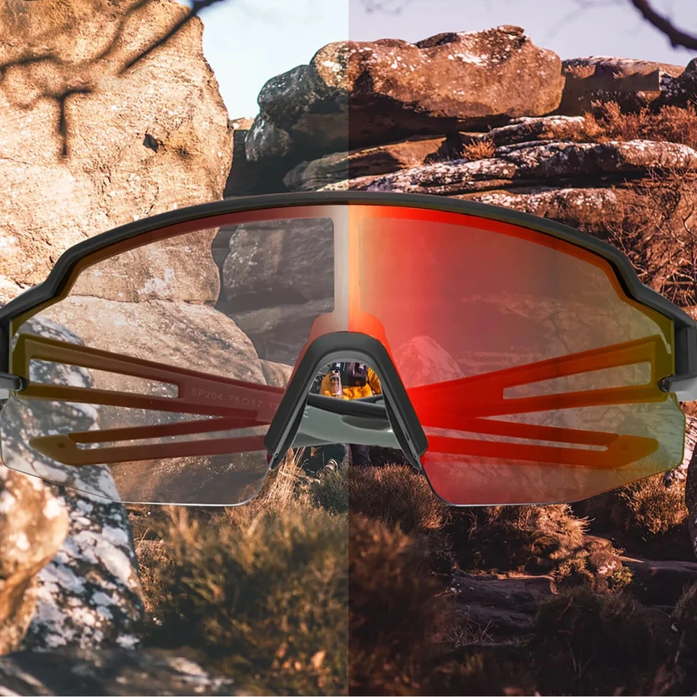 Rockbros Dviratininko akiniai su fotochrominiais UV apsaugais ir korekciniais įdėklais, oranžiniais lęšiais – juodos spalvos