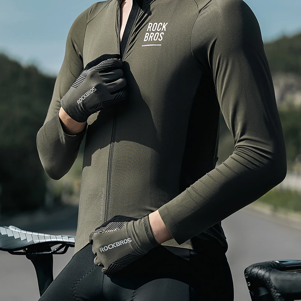 Rockbros cycling pirštinės spring/summer/autumn, full, size: XL – žalios spalvos