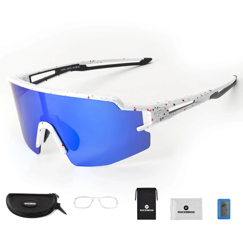 Rockbros Polarized dviratininko akiniai su UV apsauga ir Corrective Insert Mėlyna Lenses – baltos spalvos