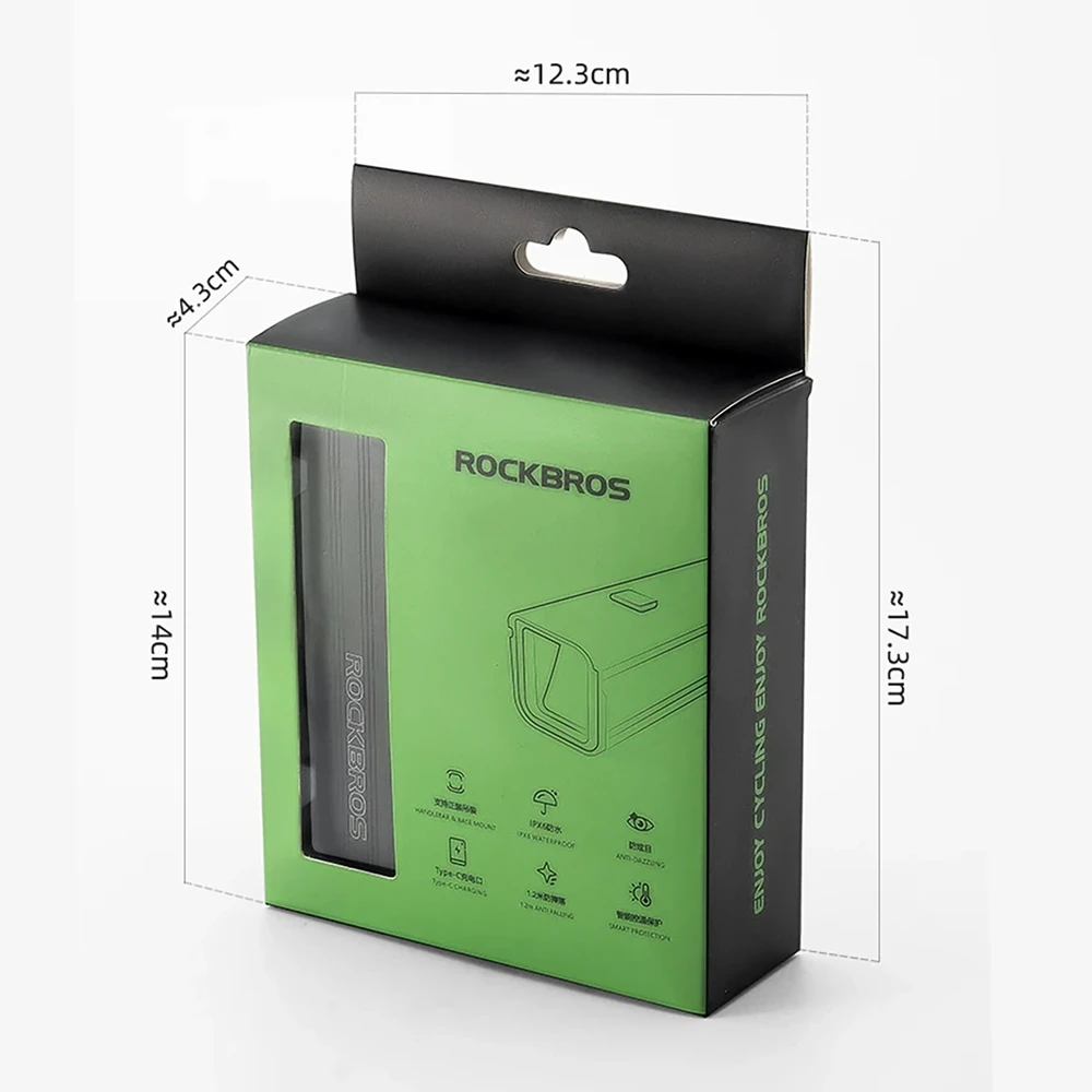 Rockbros RHL1500 priekinis dviračio žibintas 5000mAh 1500lm IPX6 – juodos spalvos