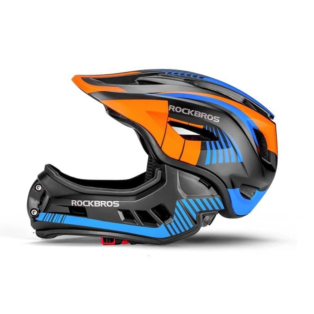 Rockbros TT-32SOBL-S children's bicycle helmet with removable chinbar, dydis S - juodas and oranžinis