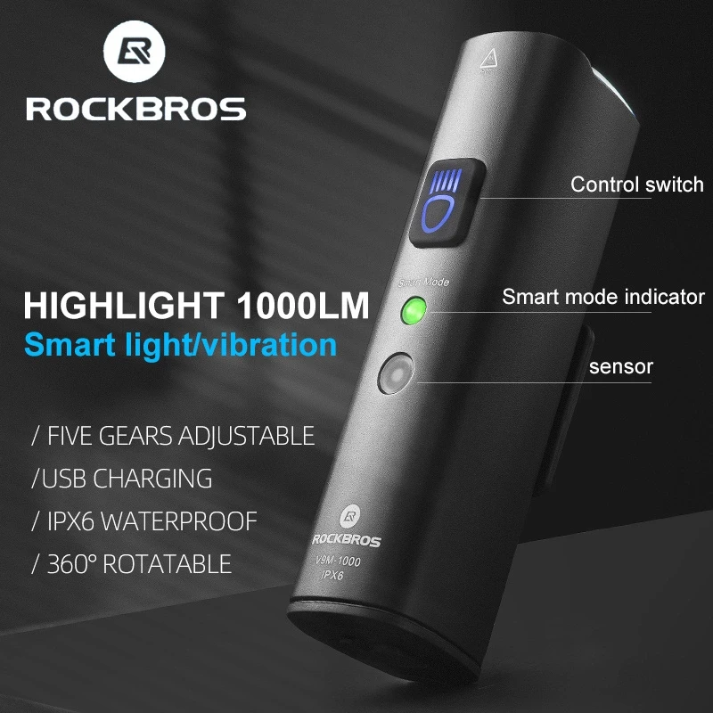 Rockbros V9M-1000 priekinis dviračio žibintas 1000lm – juodas
