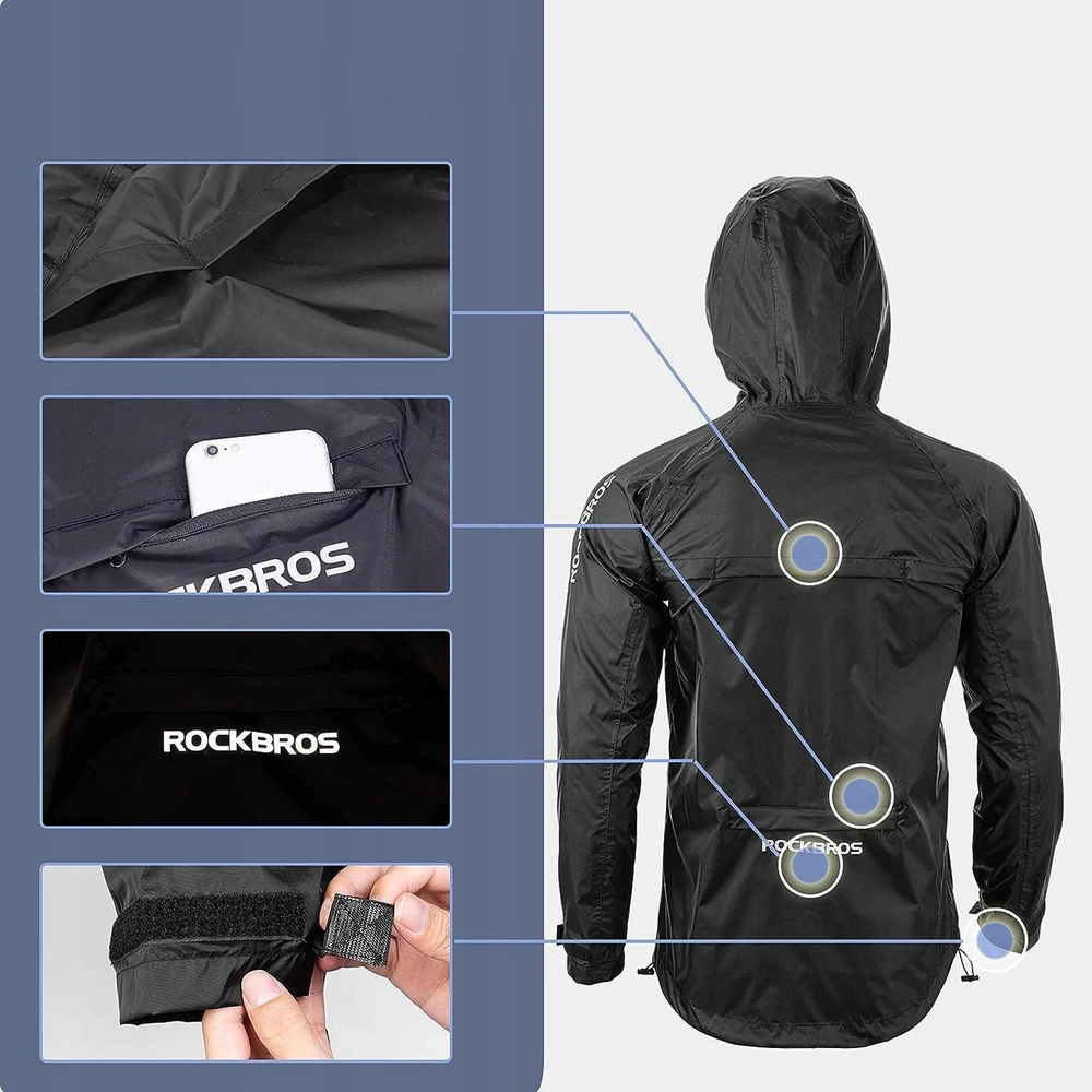 Rockbros YPY013BKXL Rain Jacket Breathable Windproof XL – juodos spalvos