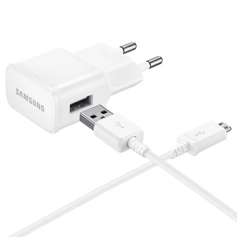 112803 EP-TA50EWE + ECB-DU4AWE Samsung 8W kelioninis įkroviklis + microUSB Data kabelis baltos spalvos (OOB Bulk)