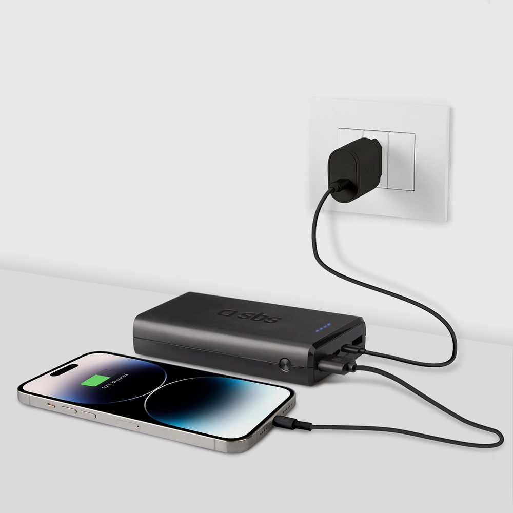 SBS Nešiojamoji baterija „Puro Fast“ 20000 mAh, 2x USB-A + 1x USB-C – juoda