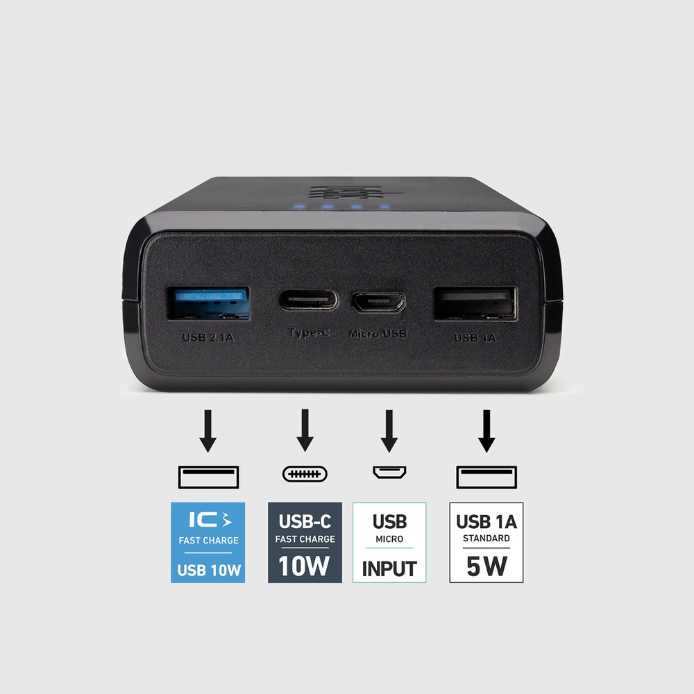 SBS Nešiojamoji baterija „Puro Fast“ 20000 mAh, 2x USB-A + 1x USB-C – juoda