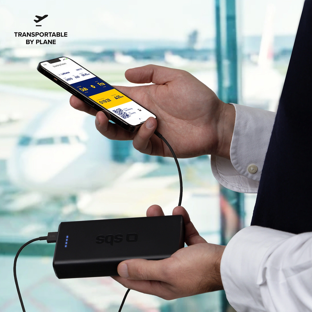 SBS Nešiojamoji baterija „Puro Fast“ 20000 mAh, 2x USB-A + 1x USB-C – juoda