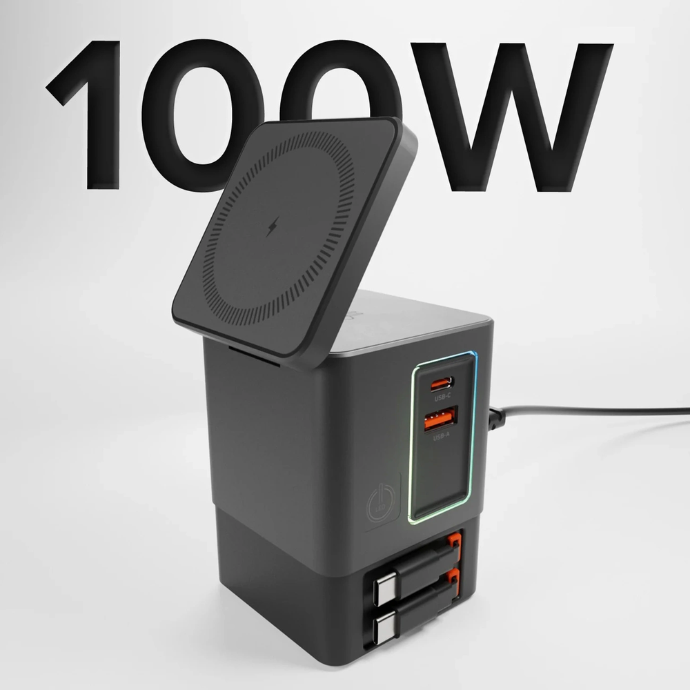 „SBS“ įkroviklis 6 viename su „MagSafe“, stovu ir USB-C laidais, 65 W – Juodas
