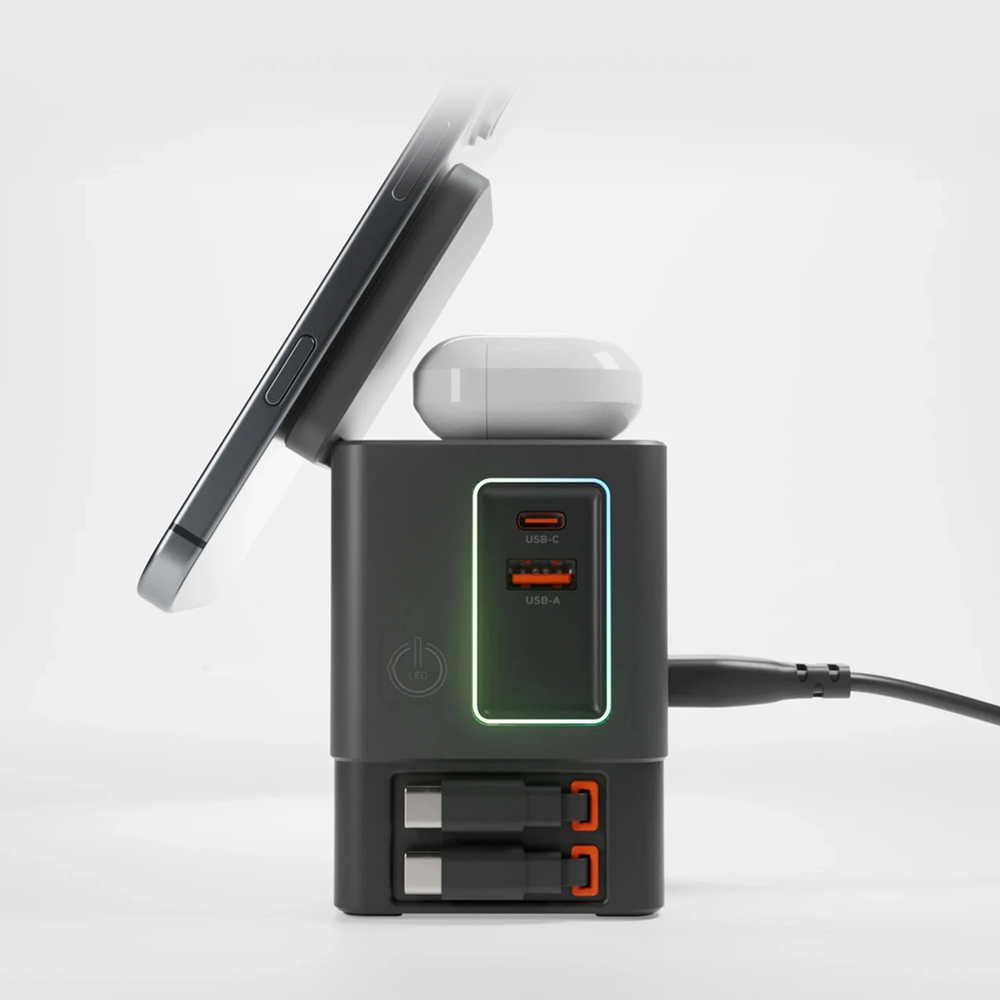 „SBS“ įkroviklis 6 viename su „MagSafe“, stovu ir USB-C laidais, 65 W – Juodas