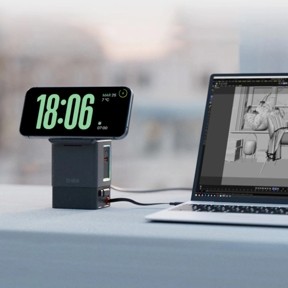 „SBS“ įkroviklis 6 viename su „MagSafe“, stovu ir USB-C laidais, 65 W – Juodas