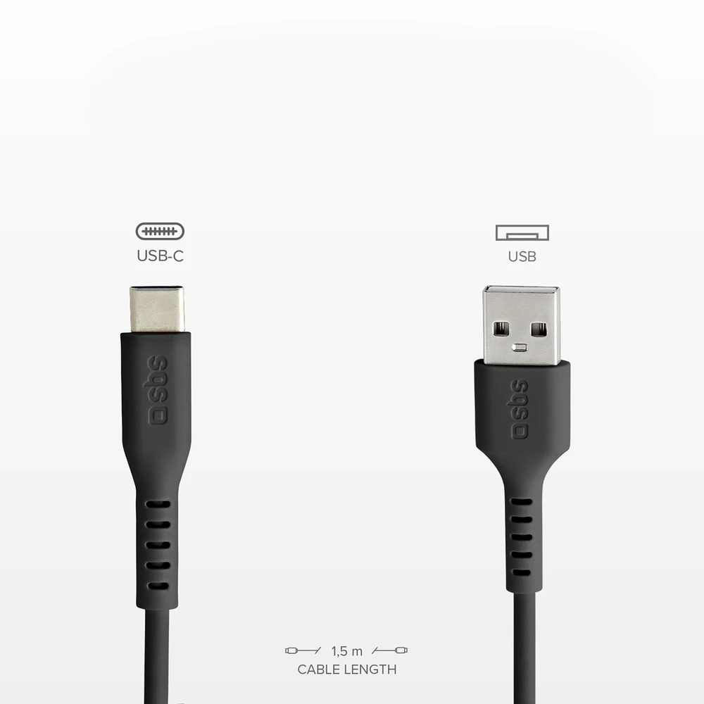 SBS TECABLEMICROC15K USB-A – USB-C kabelis 1.5m – juodos spalvos