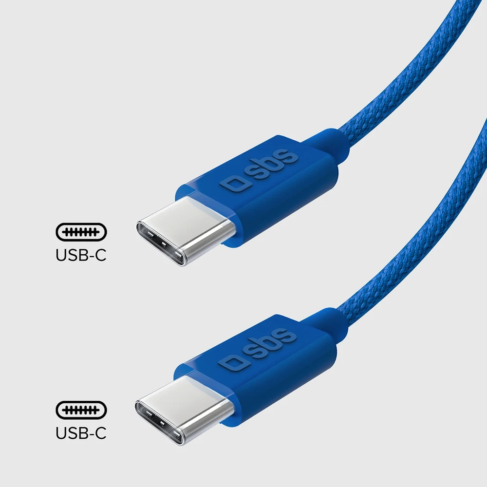 SBS TECABLETISSUETCCB USB-C – USB-C 1.5m 60W pintas kabelis – mėlynos spalvos