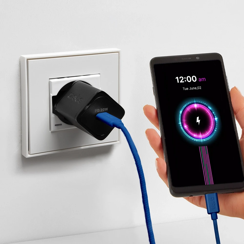SBS TECABLETISSUETCCB USB-C – USB-C 1.5m 60W pintas kabelis – mėlynos spalvos
