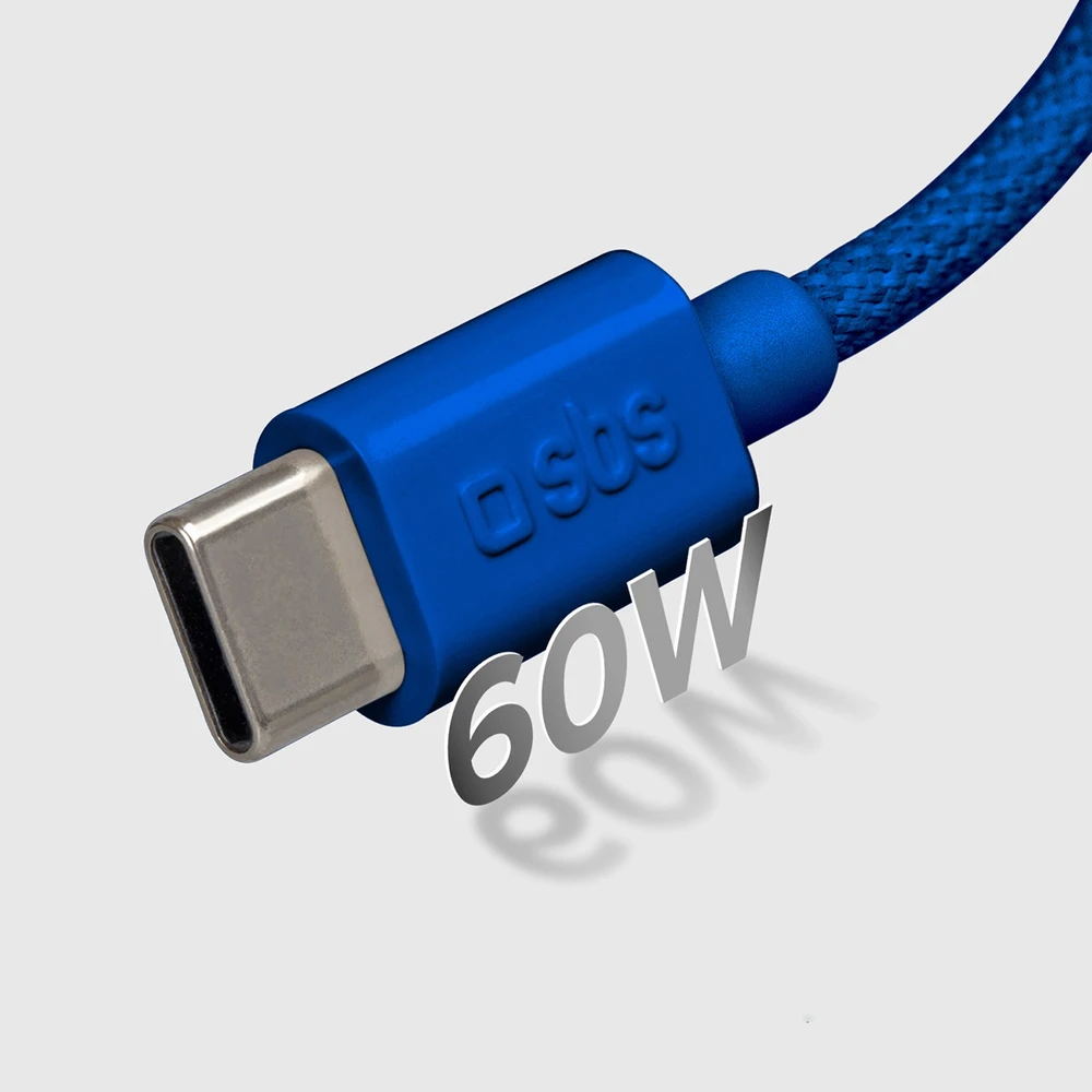 SBS TECABLETISSUETCCB USB-C – USB-C 1.5m 60W pintas kabelis – mėlynos spalvos