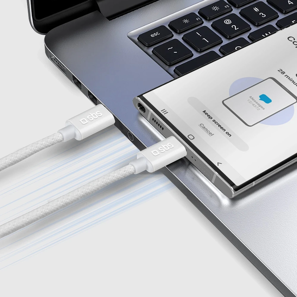 SBS TECABLETISSUETCCG USB-C – USB-C 1.5m 60W pintas kabelis – pilkos spalvos