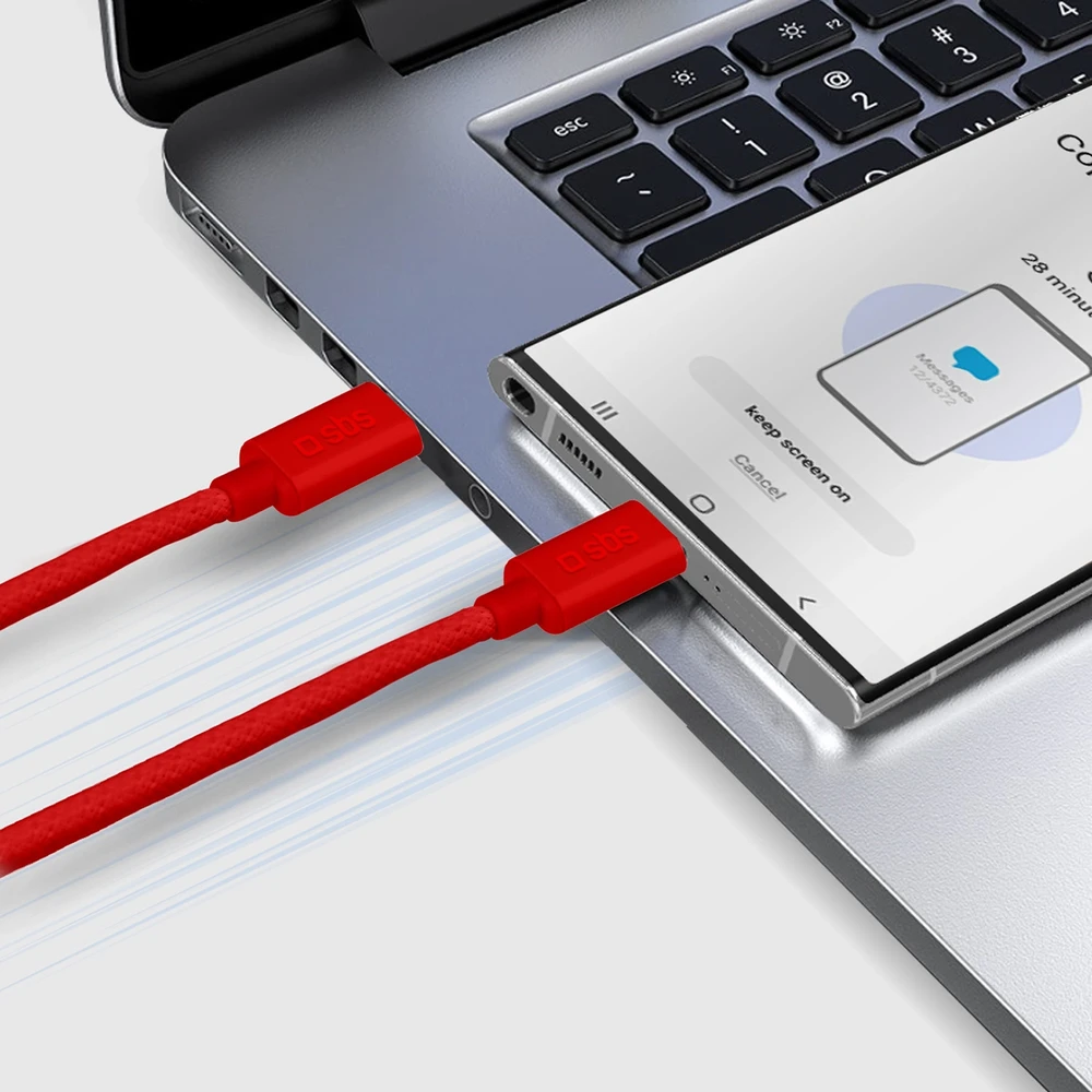 SBS TECABLETISSUETCCR USB-C – USB-C 1.5m 60W pintas kabelis – raudonos spalvos
