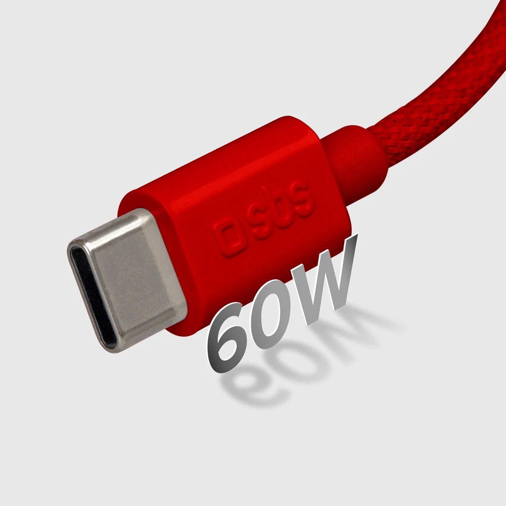 SBS TECABLETISSUETCCR USB-C – USB-C 1.5m 60W pintas kabelis – raudonos spalvos