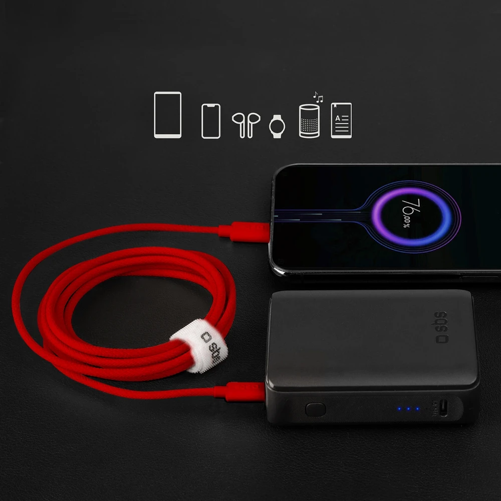 SBS TECABLETISSUETCCR USB-C – USB-C 1.5m 60W pintas kabelis – raudonos spalvos