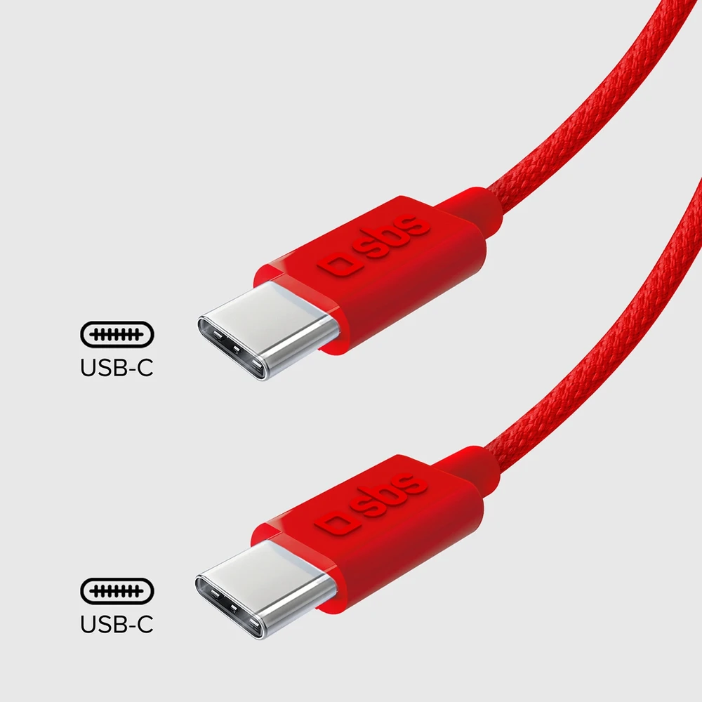 SBS TECABLETISSUETCCR USB-C – USB-C 1.5m 60W pintas kabelis – raudonos spalvos