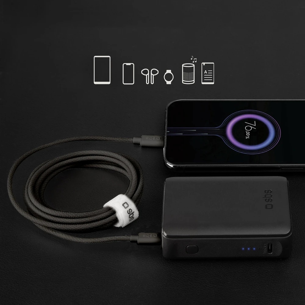 SBS TECABLETISSUETCK USB-C – USB-C 1.5m 60W pintas kabelis – juodos spalvos