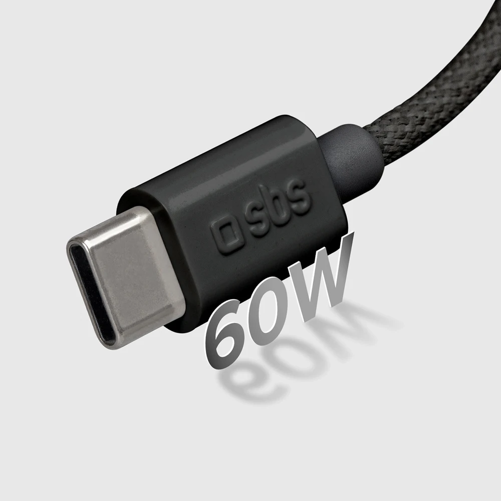 SBS TECABLETISSUETCK USB-C – USB-C 1.5m 60W pintas kabelis – juodos spalvos