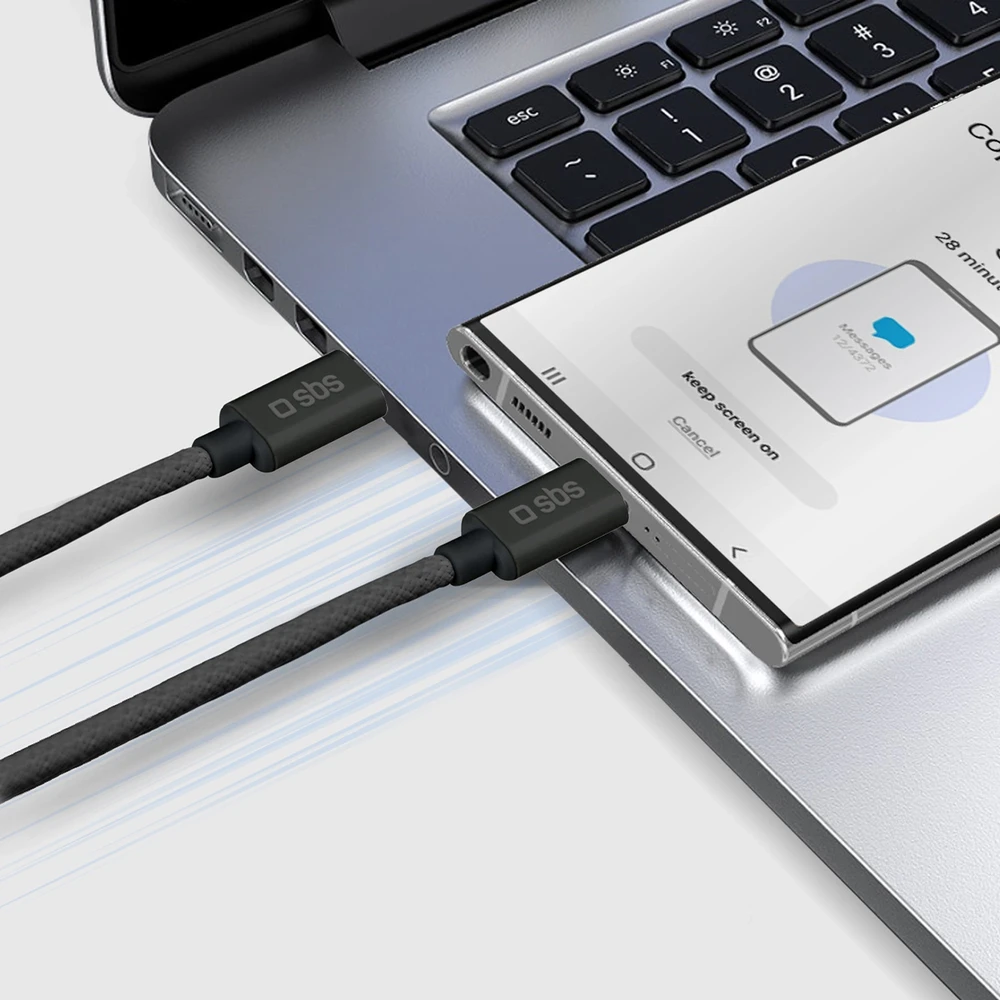 SBS TECABLETISSUETCK USB-C – USB-C 1.5m 60W pintas kabelis – juodos spalvos