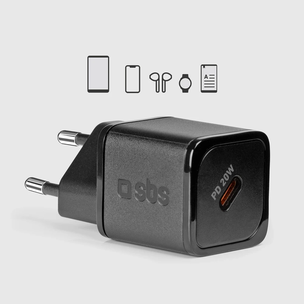SBS TETRGAN1C20K 20W GaN USB-C laidinis įkroviklis su Power Delivery – juodos spalvos