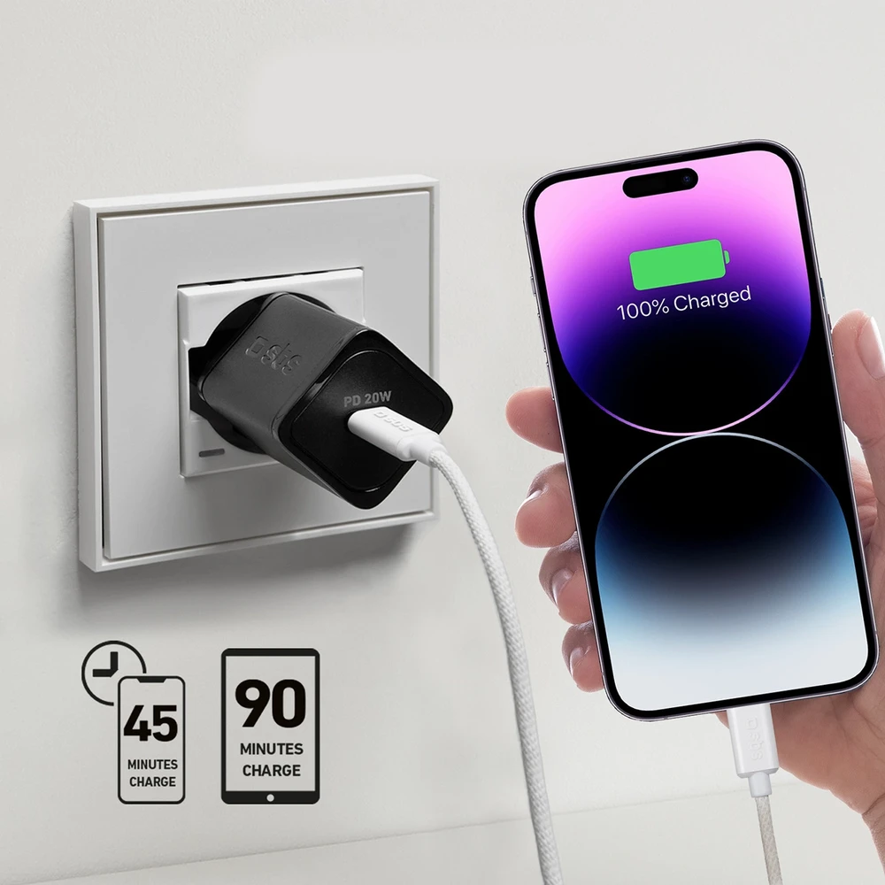 SBS TETRGAN1C20K 20W GaN USB-C laidinis įkroviklis su Power Delivery – juodos spalvos