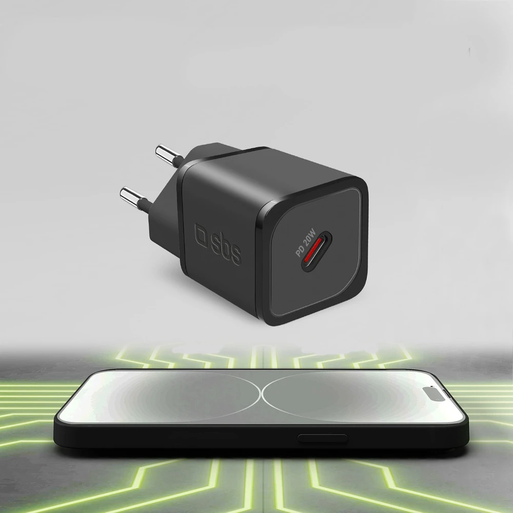 SBS TETRGAN1C20K 20W GaN USB-C laidinis įkroviklis su Power Delivery – juodos spalvos