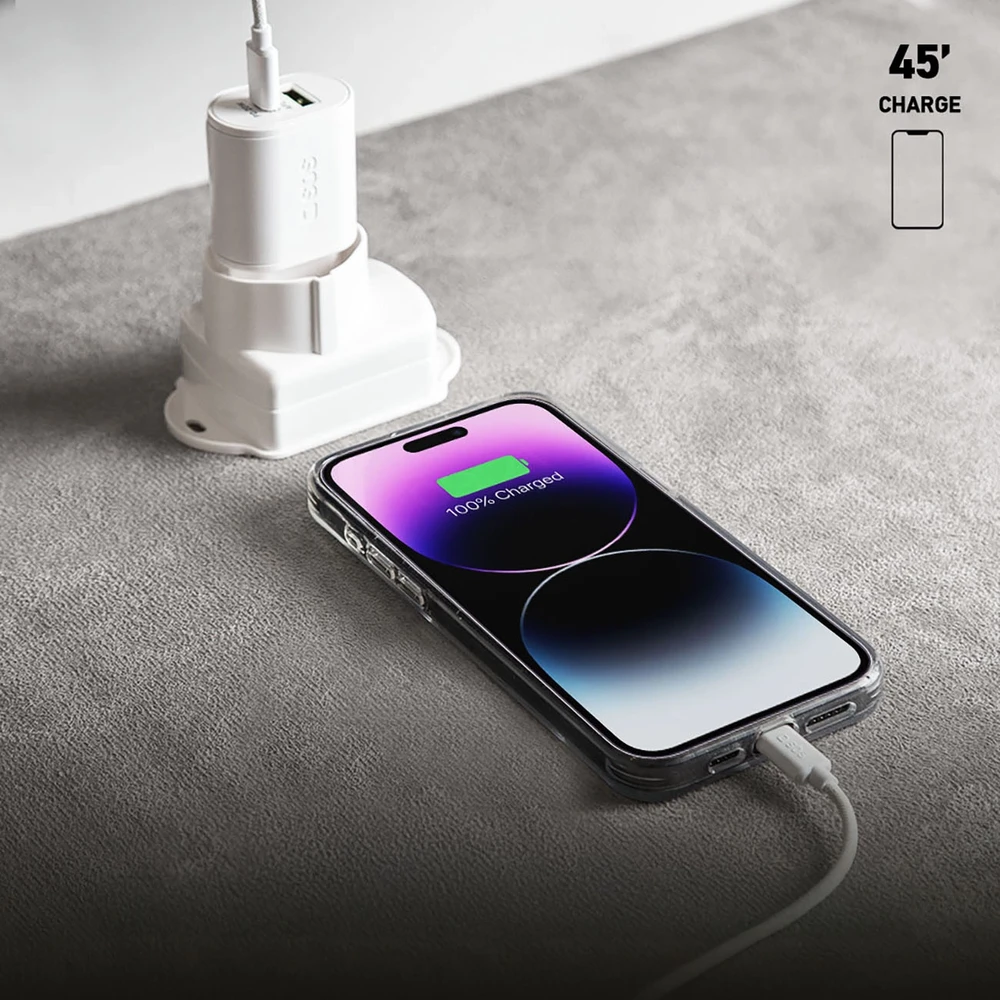 SBS TETRPD20W 20W USB-A USB-C sieninis įkroviklis su maitinimo tiekimu – baltas