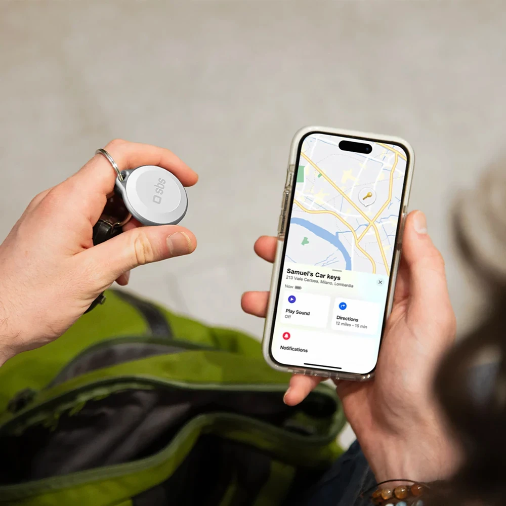 SBS Track My Circle atsparus vandeniui IP65 lokatorius, suderinamas su Apple Find My™ ir Baltas