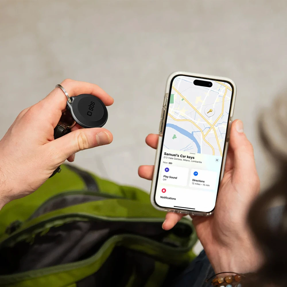 SBS Track My Circle Atsparus vandeniui IP65 Locator Compatible with Apple Find My – juodos spalvos