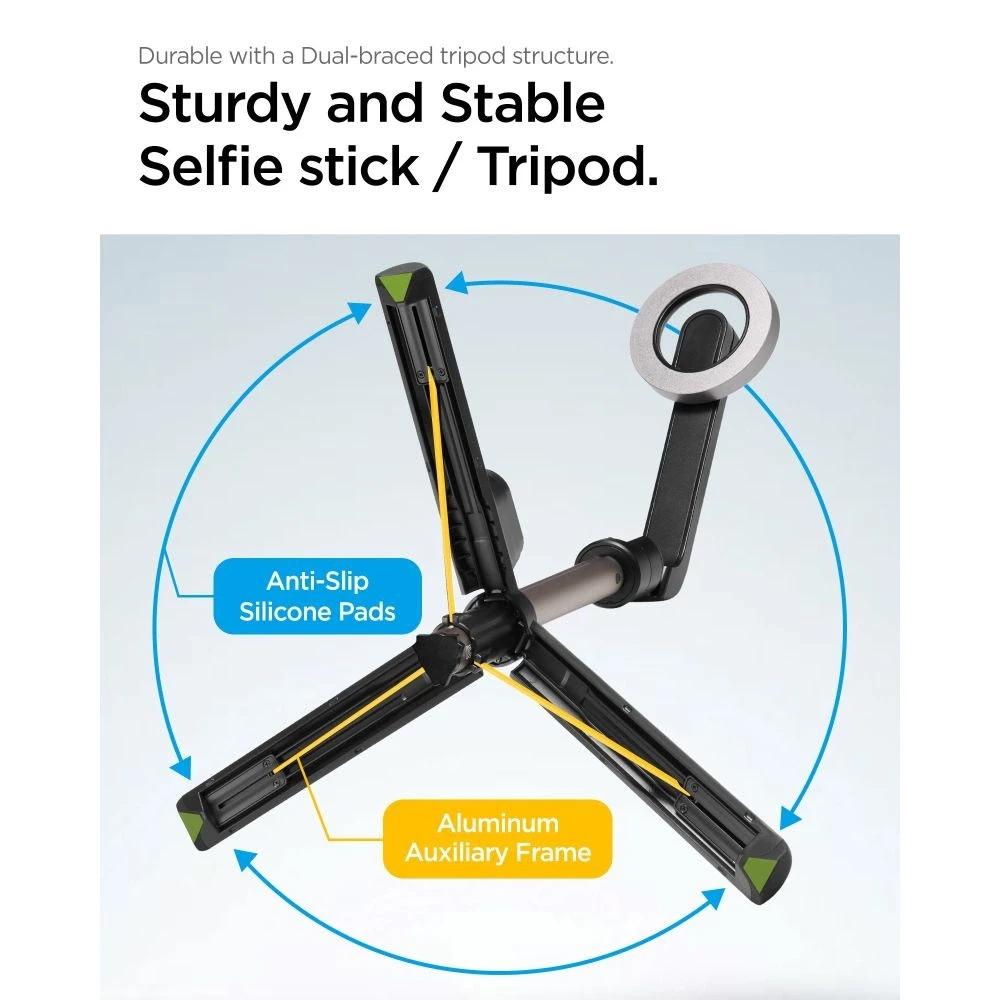 Spigen S570W MagSafe Bluetooth Selfie Stick Tripod – Išmanusis telefonas stand / selfie stick holder Juodas