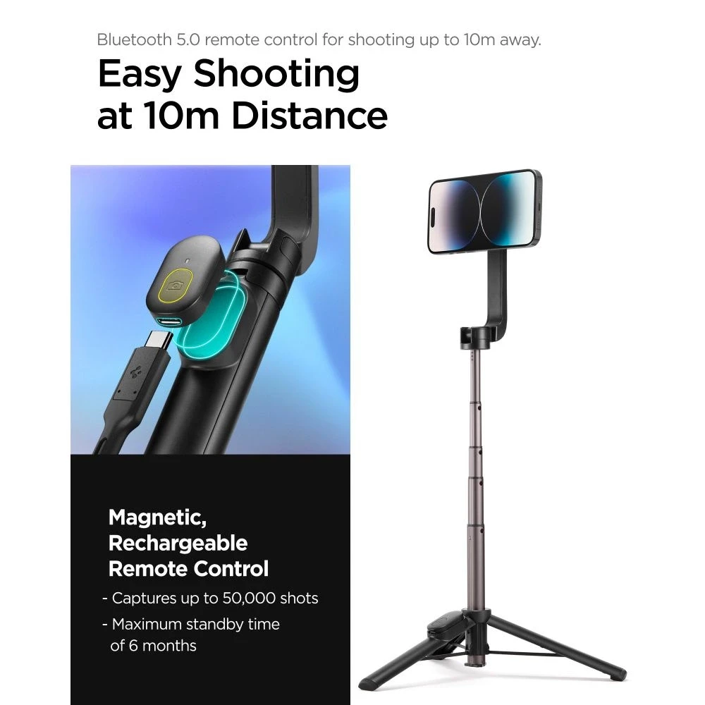 Spigen S570W MagSafe Bluetooth Selfie Stick Tripod – Išmanusis telefonas stand / selfie stick holder Juodas