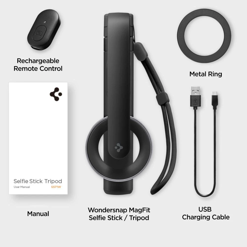 Asmenukių lazda Spigen S571W MagSafe Bluetooth with tripod – juodos spalvos
