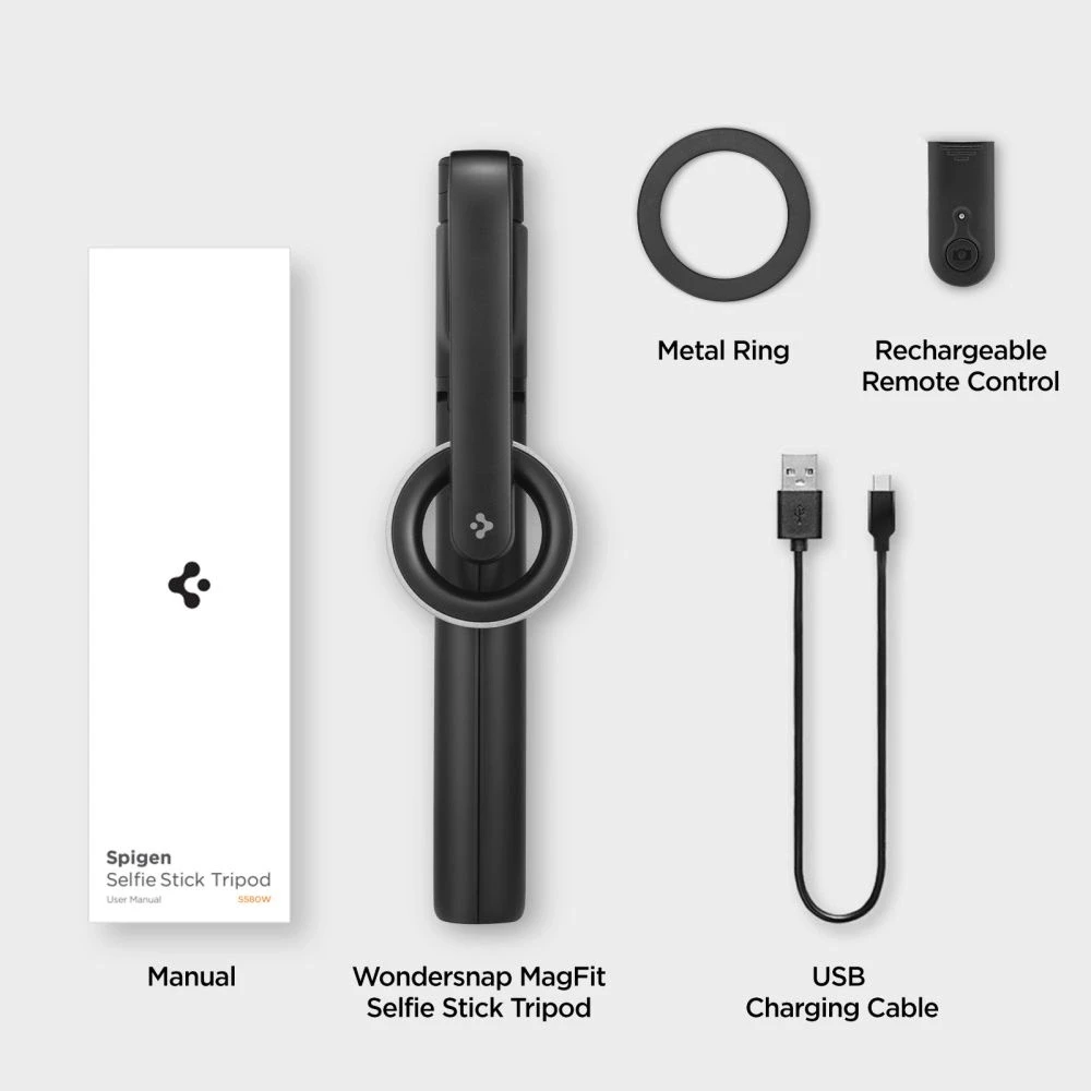Spigen S580W MagSafe Bluetooth asmenukių lazda su trikoju – juodos spalvos
