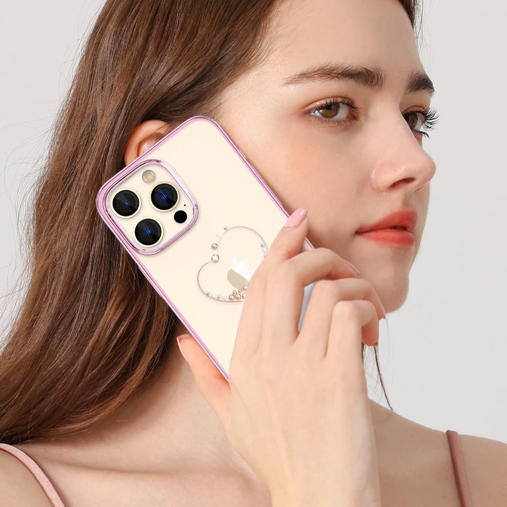 Silicone with Swarovski crystals Kingxbar Wish Series iPhone 14 Plus – dėklas telefonui rožinės spalvos