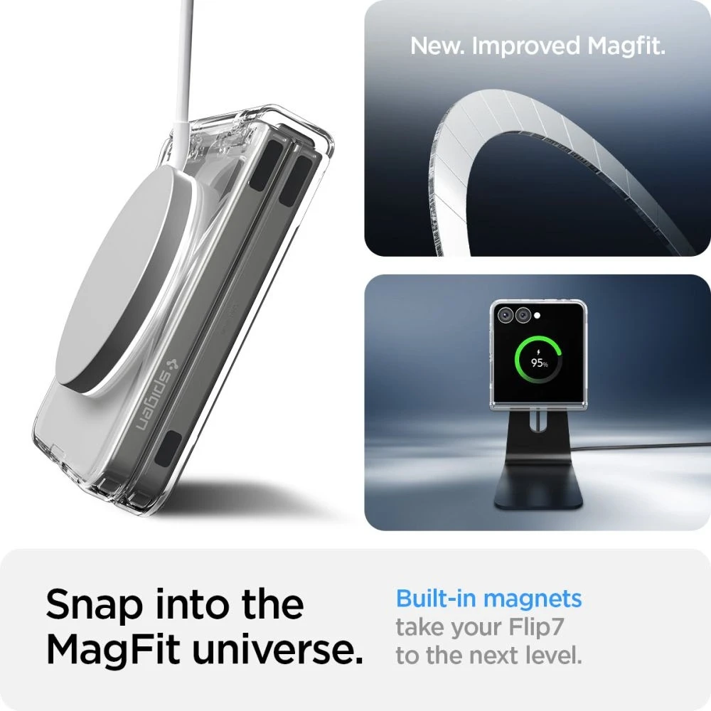 Dėklas Spigen AirSkin Mag MagSafe Samsung Galaxy Z Flip 7 Crystal skaidrus ir baltos spalvos