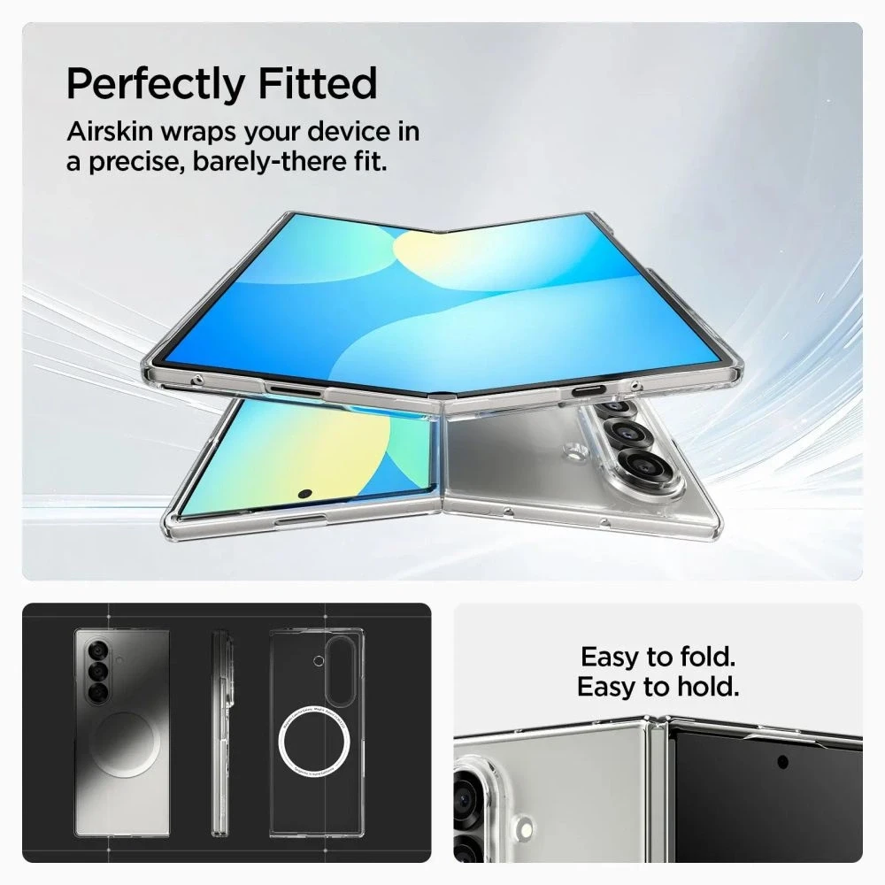 Dėklas Spigen AirSkin Mag MagSafe Samsung Galaxy Z Fold 7 Crystal baltos spalvos ir skaidrus