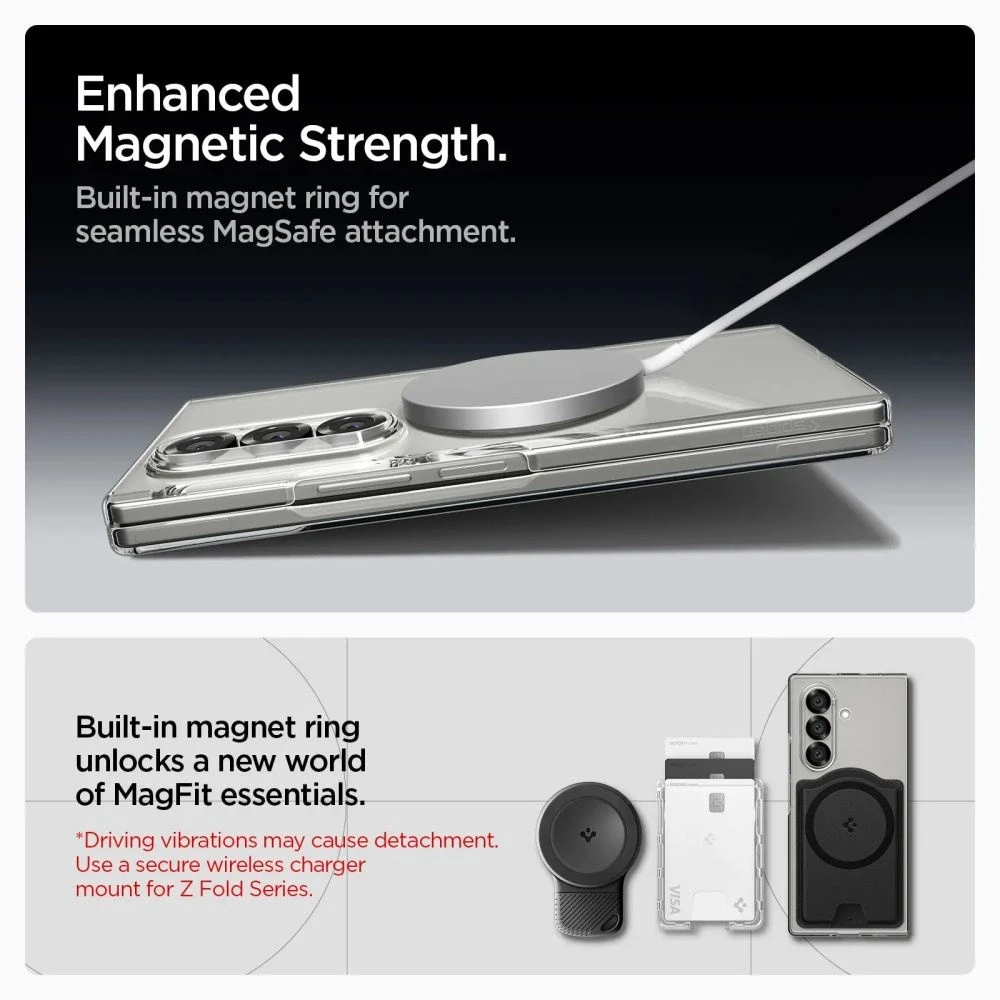 Dėklas Spigen AirSkin Mag MagSafe Samsung Galaxy Z Fold 7 Crystal baltos spalvos ir skaidrus