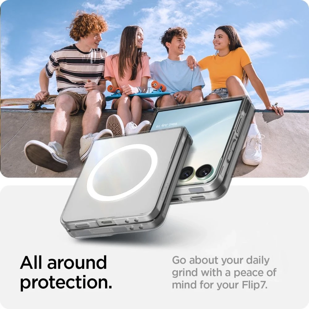 Dėklas Spigen AirSkin Mag MagSafe Samsung Galaxy Z Flip 7 Crystal skaidrus ir baltos spalvos