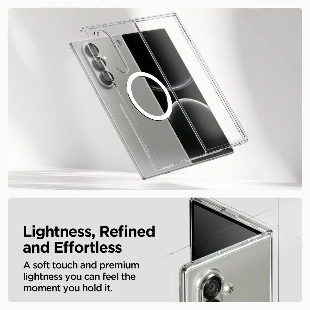 Dėklas Spigen AirSkin Mag MagSafe Samsung Galaxy Z Fold 7 Crystal baltos spalvos ir skaidrus