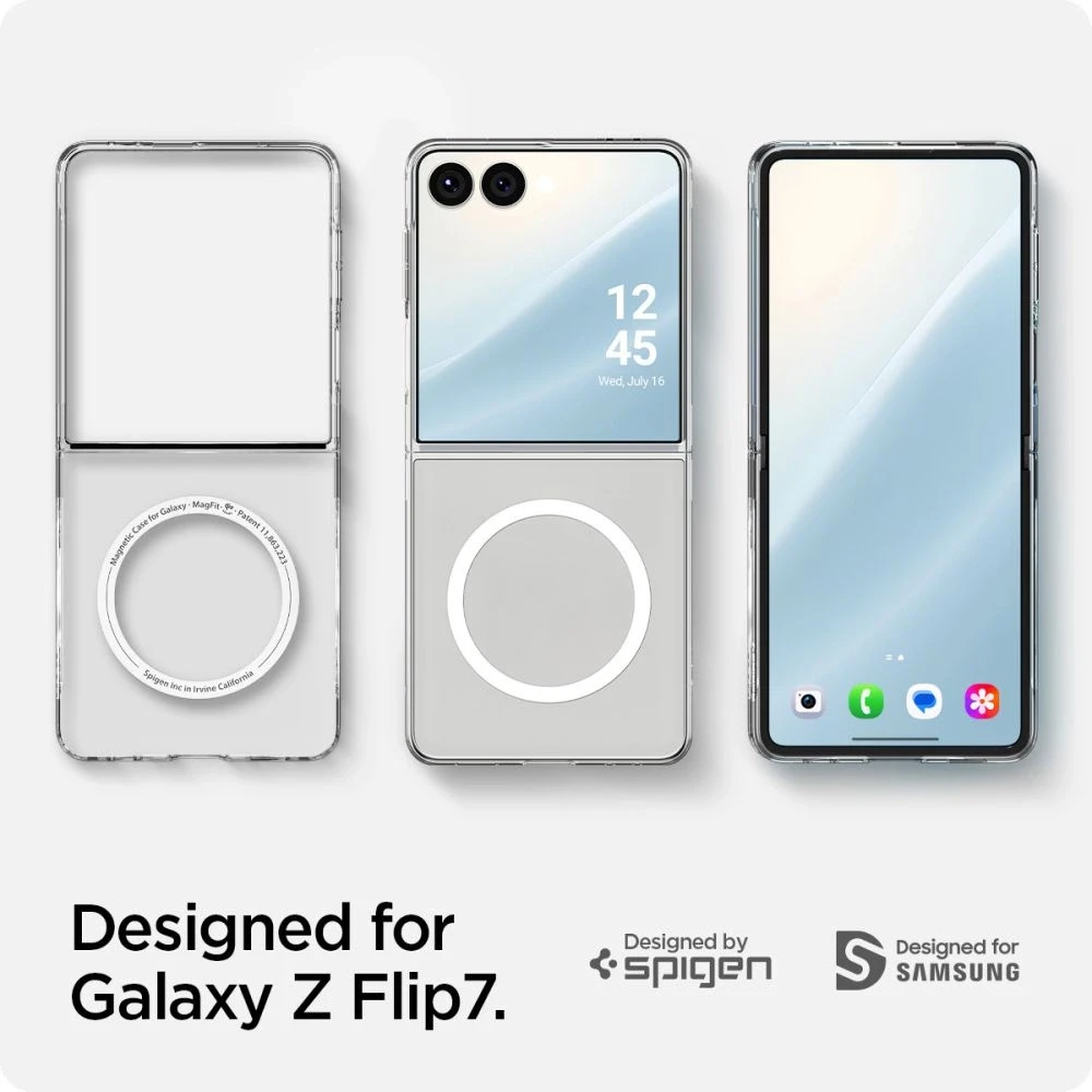 Dėklas Spigen AirSkin Mag MagSafe Samsung Galaxy Z Flip 7 Crystal skaidrus ir baltos spalvos
