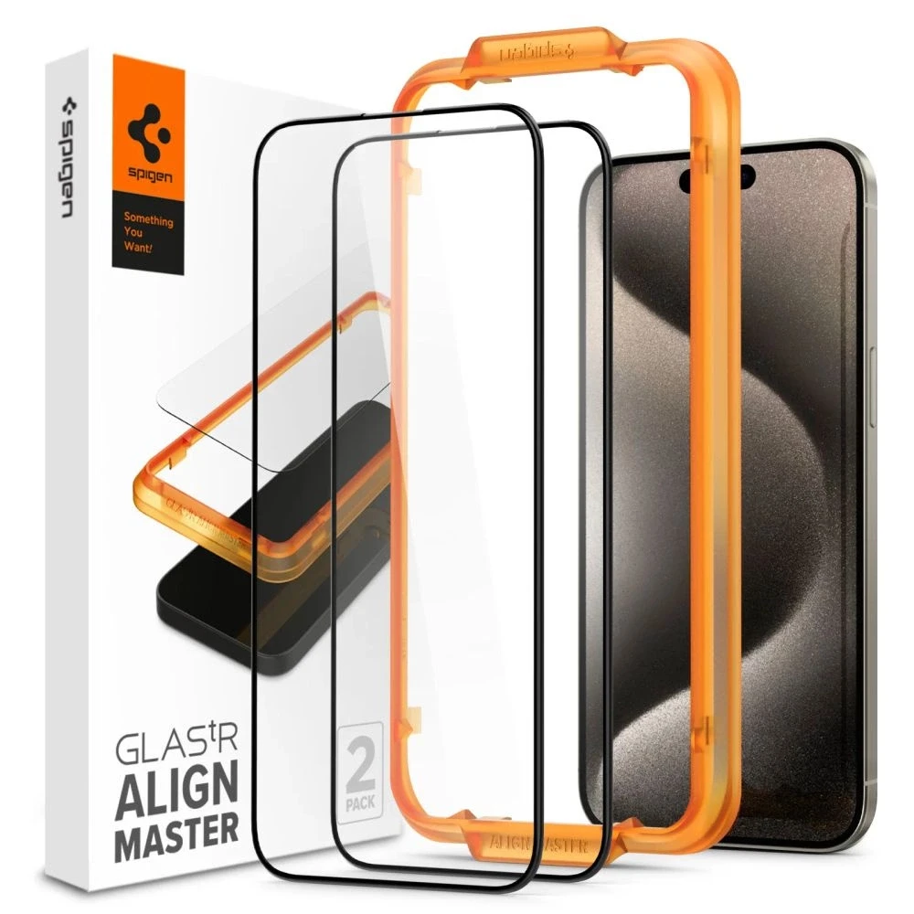 Apsauginis stiklas telefonui Apple iPhone 15 Pro Max Spigen ALM Glass FC 2-pack juodas
