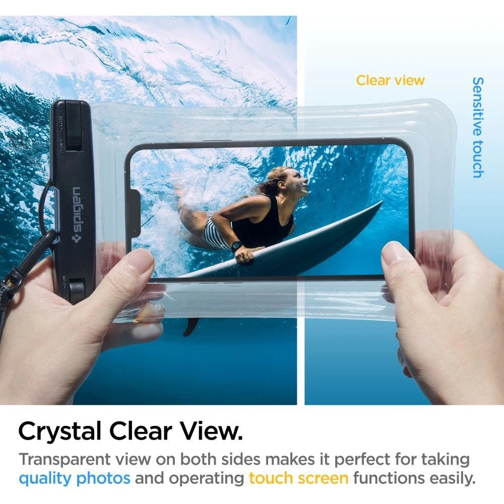 SPIGEN A610 UNIVERSALUS VANDENiui atsparus plūduriuojantis dėklas CRYSTAL CLEAR