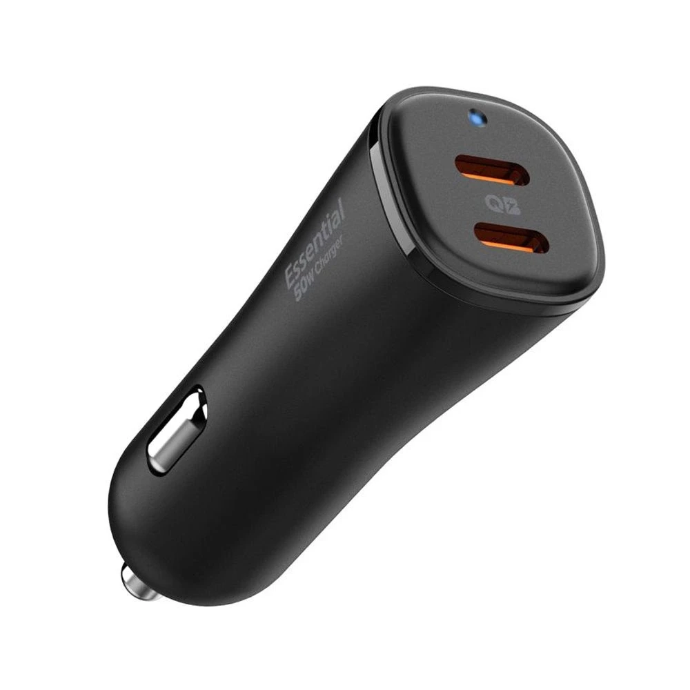 „Spigen ArcStation Essential EV502“ automobilinis įkroviklis, 2x USB-C, PD + QC3.0, 50W (juodas)