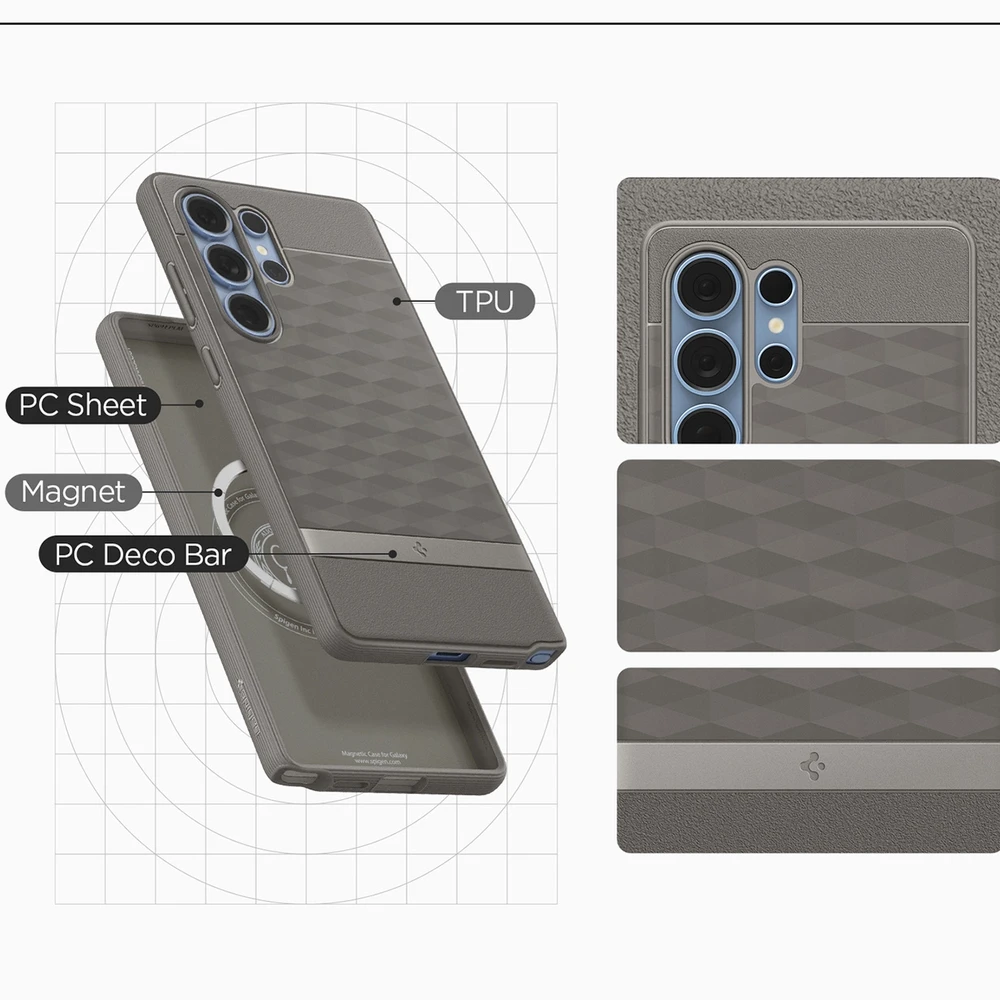 Spigen Caseology Parallax Mag MagSafe Samsung Galaxy S25 Ultra – dėklas telefonui pilkos spalvos