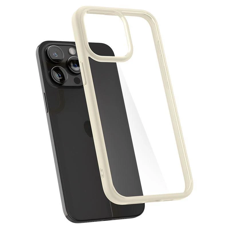 Dėklas „Spigen Crystal Hybrid“, smėlio spalvos – „iPhone 15 Pro Max“