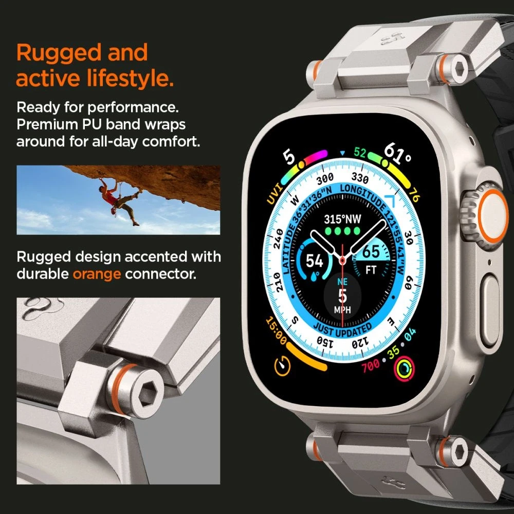 „Spigen DuraPro Armor PU“ dirželis, skirtas „Apple Watch“ 42/44/45/49 mm (juodas)